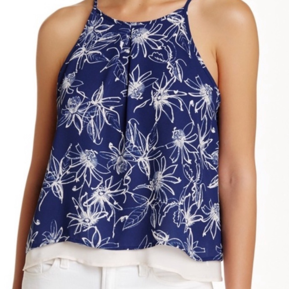 LUSH spaghetti strap blue white cream layered tank top NWT size XL